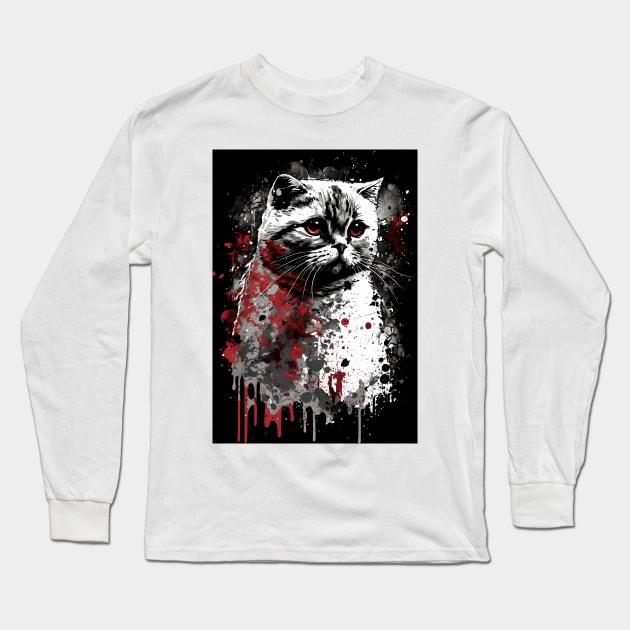 Scottish Fold Cat Portrait Long Sleeve T-Shirt by TortillaChief